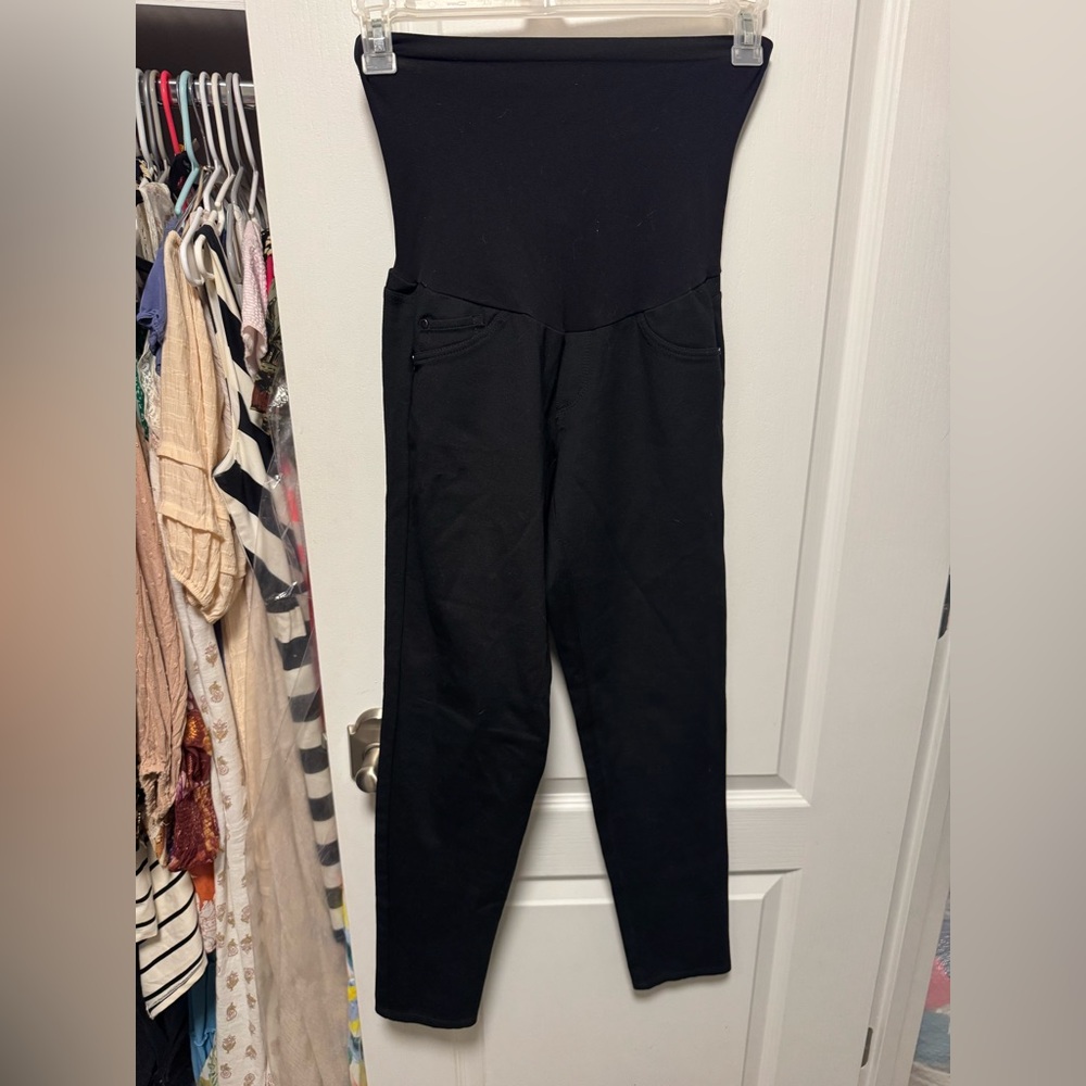 A Pea in the Pod Black Maternity Leggings with High Waist Panel